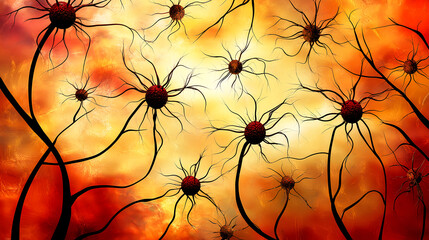 A close-up of human neurons, showcasing the intricate network within an abstract background. 