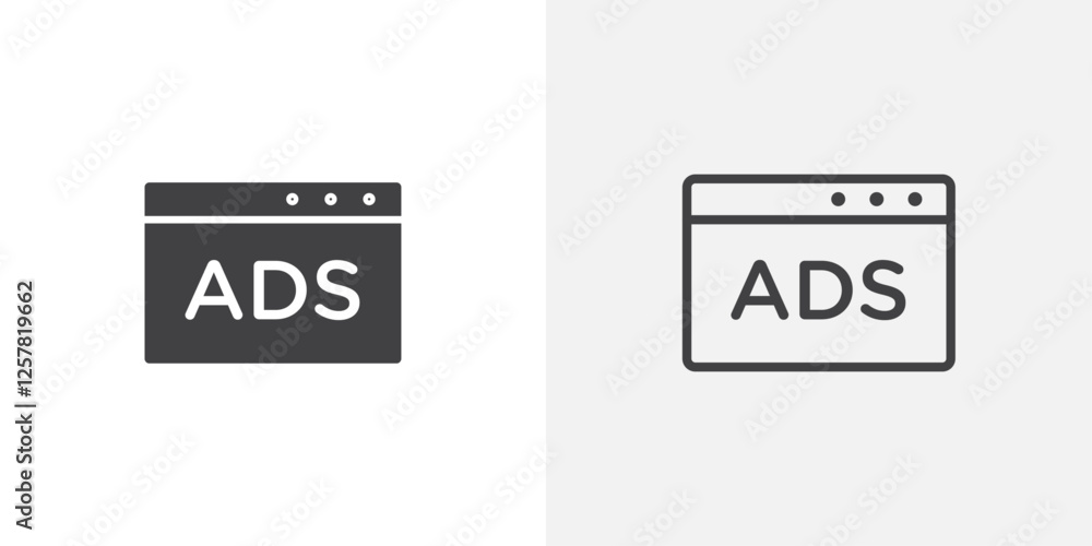 Poster ad icons vectors illustrations in black fill and liner versions