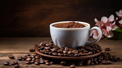 Fototapeta premium beans cup of coffee on desk