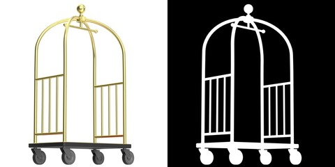 3D rendering illustration of a hotel luggage cart trolley