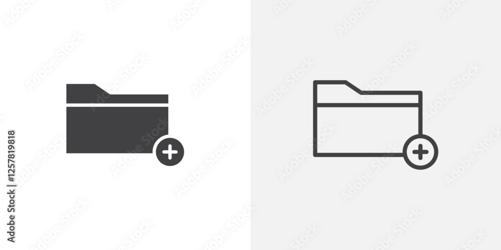 Poster Add folder icons vectors illustrations in black fill and liner versions