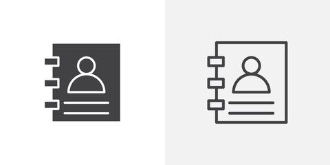 Address book icons vectors illustrations in black fill and liner versions
