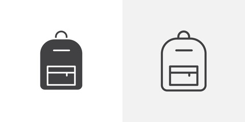 Backpack icons vectors illustrations in black fill and liner versions