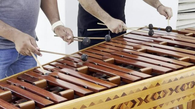Closeup of Men Playing the Marimba in Mexico