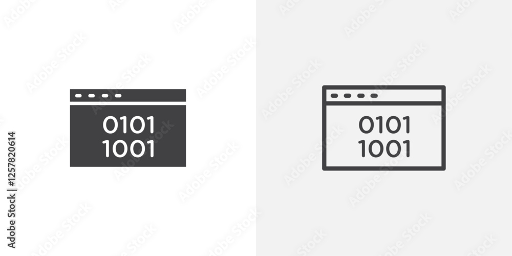 Poster Binary code icons vectors illustrations in black fill and liner versions