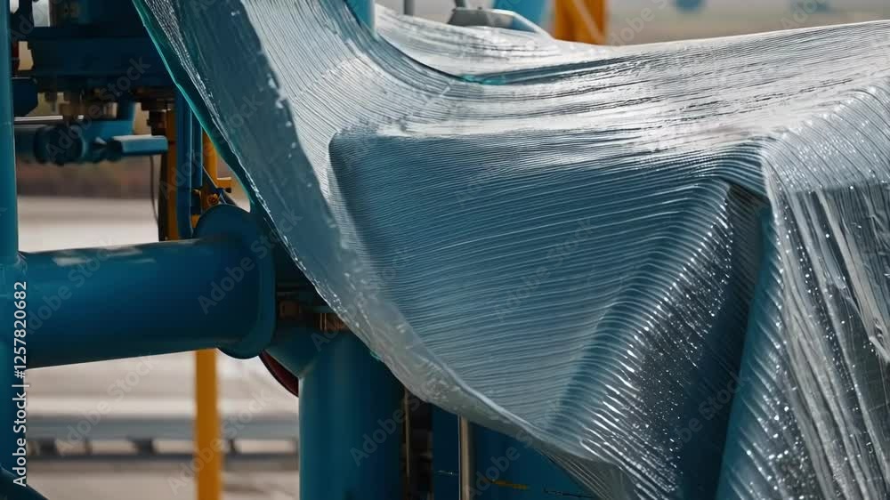 Poster flexible membrane sliding and flexing on machinery, simulating movement in waves, demonstrating pote
