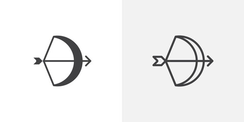 Bow arrow icons vectors illustrations in black fill and liner versions