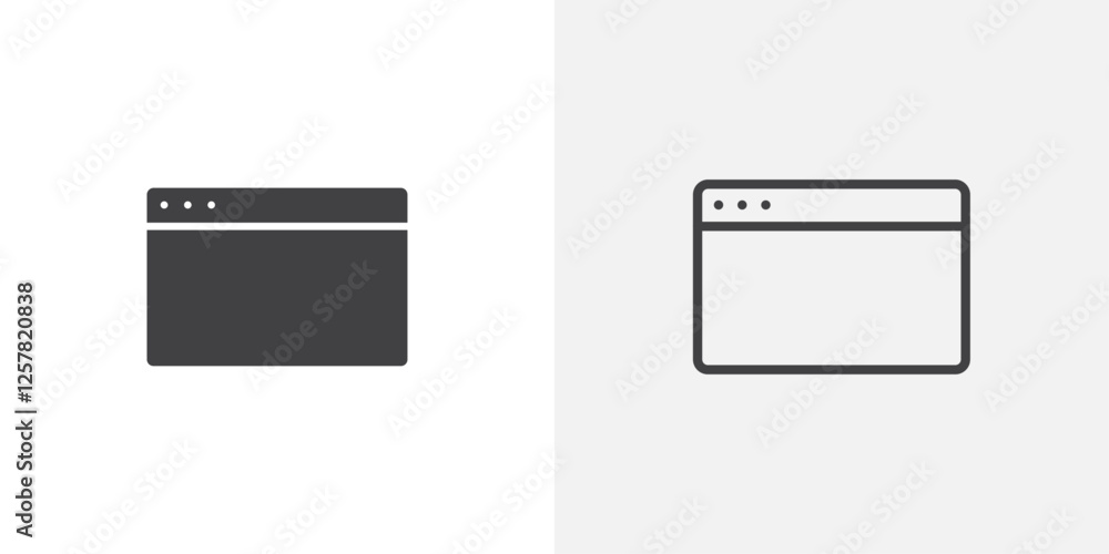 Poster browser icons vectors illustrations in black fill and liner versions