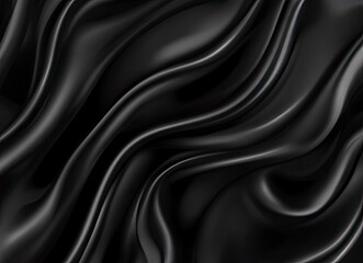 Obraz premium Black background with smooth wavy lines, vector illustration. Luxury silk satin cloth texture for elegant design elements, abstract wallpaper. 