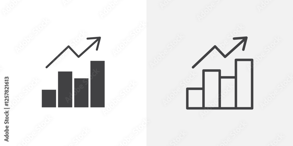 Poster Chart histogram icons vectors illustrations in black fill and liner versions
