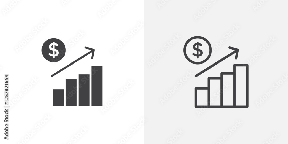 Poster chat arrow grow icons vectors illustrations in black fill and liner versions