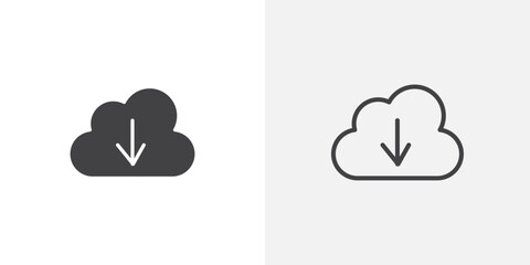 Cloud download icons vectors illustrations in black fill and liner versions