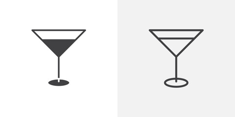 Cocktail icons vectors illustrations in black fill and liner versions