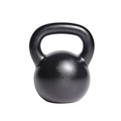 Black kettlebell, ideal for strength training, white isolate background.
