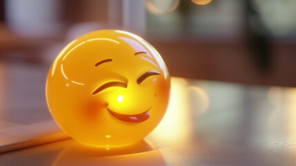 A winking face emoji with a playful expression, featuring realistic lighting effects and smooth, rounded edges. The glossy finish enhances the polished look.