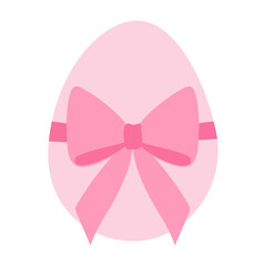 A pink egg with a pink ribbon around it. The ribbon is tied in a bow. The egg is the main focus of the image