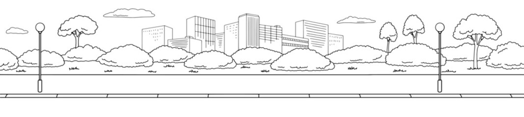 Street road graphic black white city long landscape sketch illustration vector  © aluna1