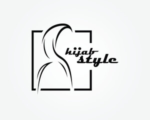 creative hijab style logo sketch of a woman wearing a hijab with a striped frame logo design template