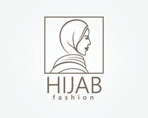creative hijab style logo for a woman wearing a hijab with a striped frame logo design template