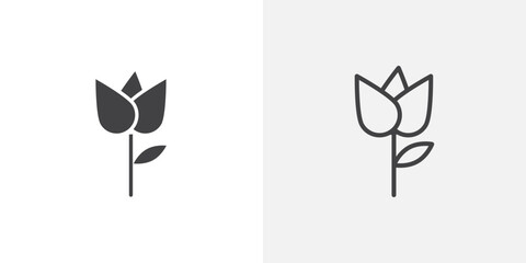 Flower tulip icons vectors illustrations in black fill and liner versions