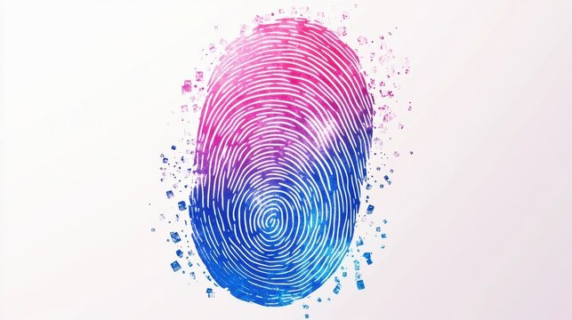 A vibrant digital fingerprint design with blue and pink hues, symbolizing technology and security in the digital age. isolated on a transparent background