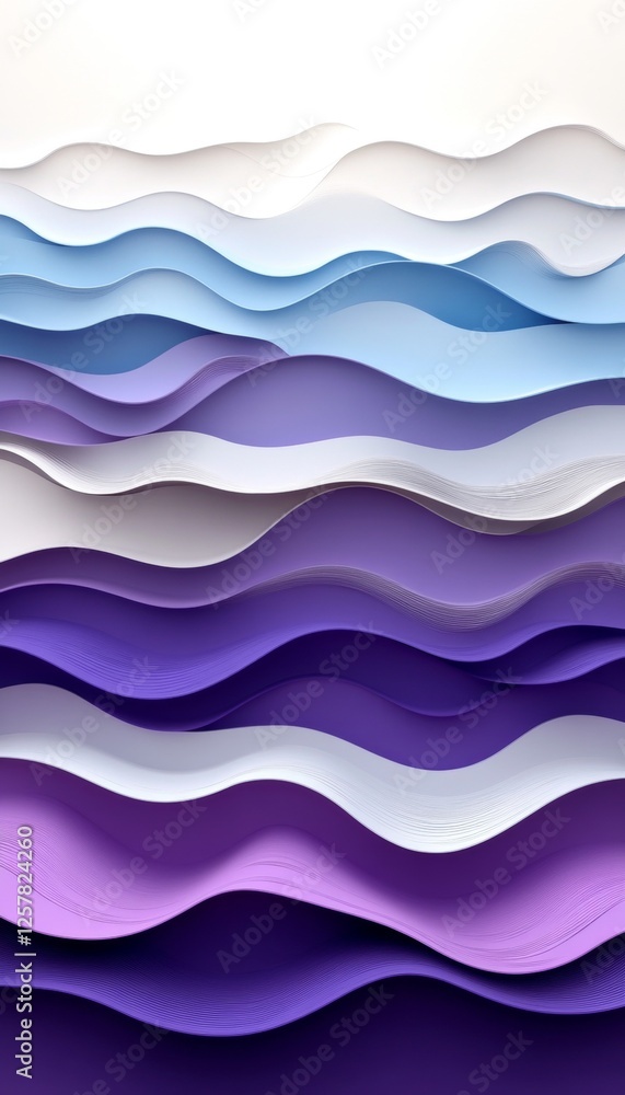 Poster abstract wave pattern background, 3d low profile style gradient from lavender gray to violet