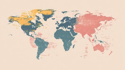 Fototapeta premium World continent map on beige background.