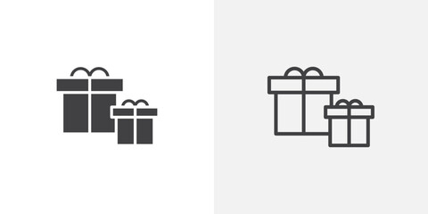 Gifts icons vectors illustrations in black fill and liner versions