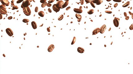 Obraz premium Scattered Coffee Beans Isolated on White Background, Coffee Beans, Coffee, Bean, Roasted, coffee bean