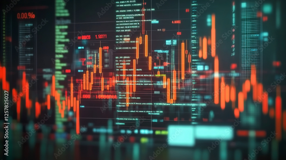 Poster dynamic financial market data visualization with glowing charts and analytics. enhance trading strat