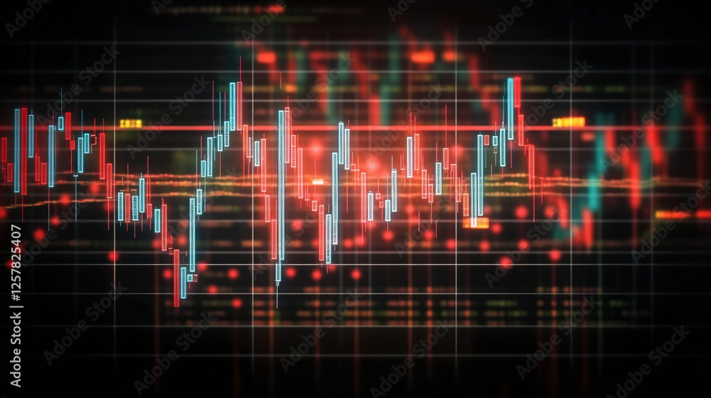 Poster explore dynamic stock market trends with this digital chart, showcasing fluctuating patterns and fin