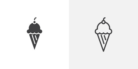 Ice cream icons vectors illustrations in black fill and liner versions