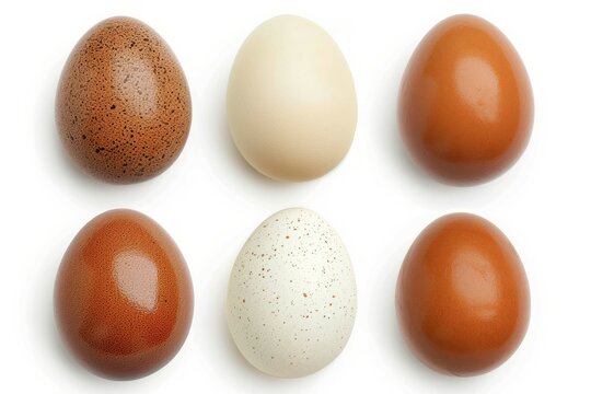 Assorted eggs on white background. Neural network AI generated