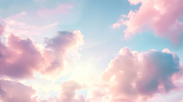 soft pastel sky clouds serene background pink blue white dreamy space for text