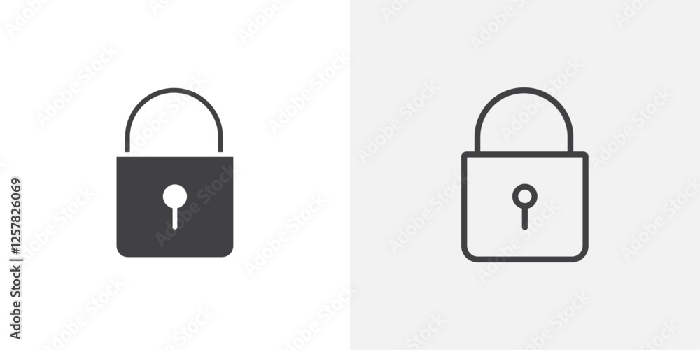 Poster lock icons vectors illustrations in black fill and liner versions
