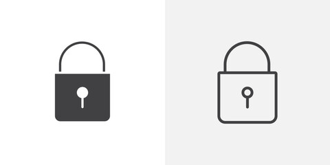 Lock icons vectors illustrations in black fill and liner versions