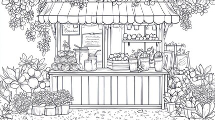 Obraz premium Fruit stand market summer flowers outdoor