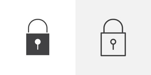 Lock icons vectors illustrations in black fill and liner versions