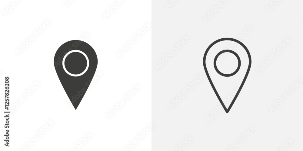 Poster map marker icons vectors illustrations in black fill and liner versions