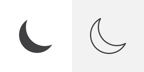 Moon icons vectors illustrations in black fill and liner versions