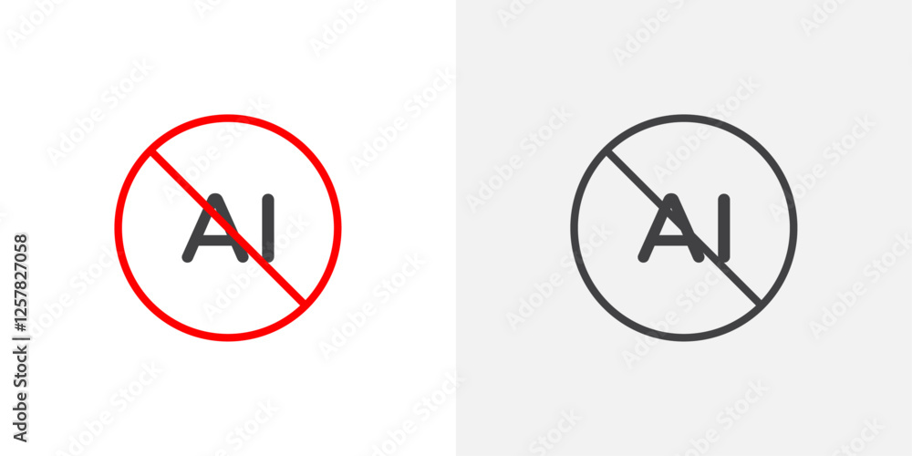 Poster no ai signs set in flat solid black and white colors for ui ux designs