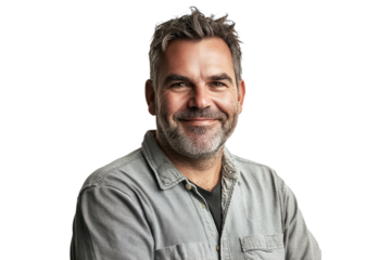 Smiling man in casual shirt isolated on white or transparent, PNG