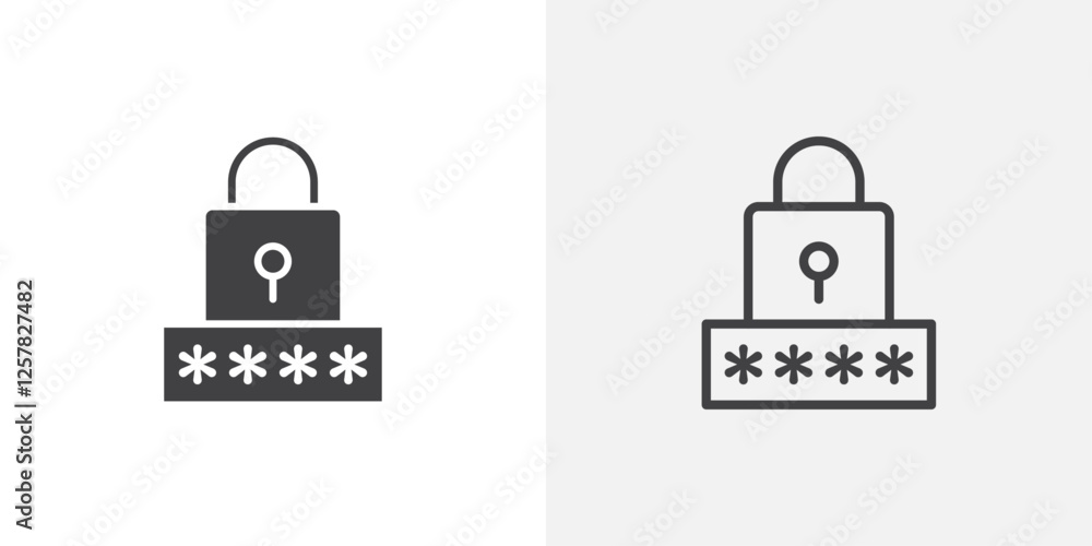Poster password icons vectors illustrations in black fill and liner versions