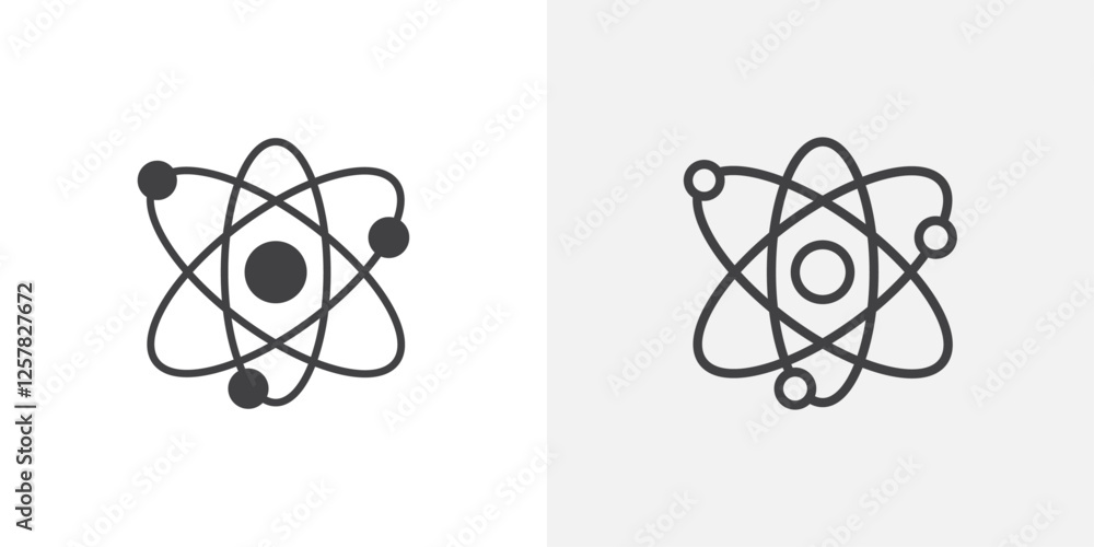 Poster physics icons vectors illustrations in black fill and liner versions