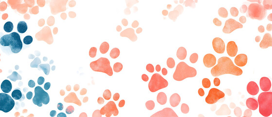 seamless pattern with colorful  cat's and dog's paws print isolated over white background