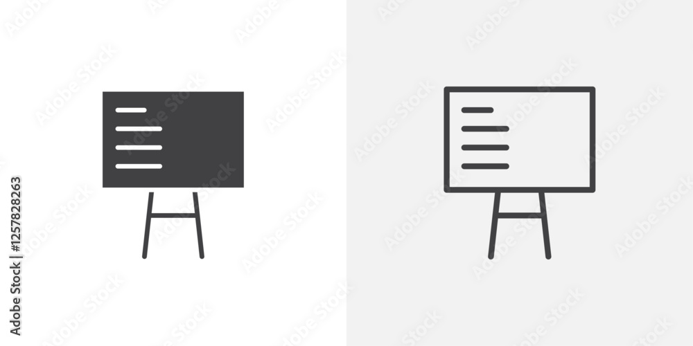 Poster presentation icons vectors illustrations in black fill and liner versions