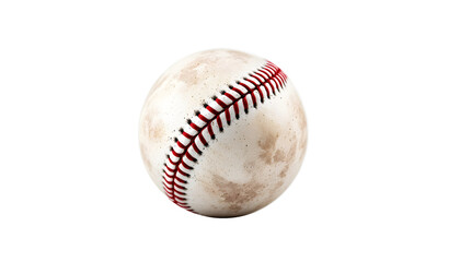 Close-up of a worn baseball transparent background, PNG. A highly detailed close-up of a used baseball on isolated white.