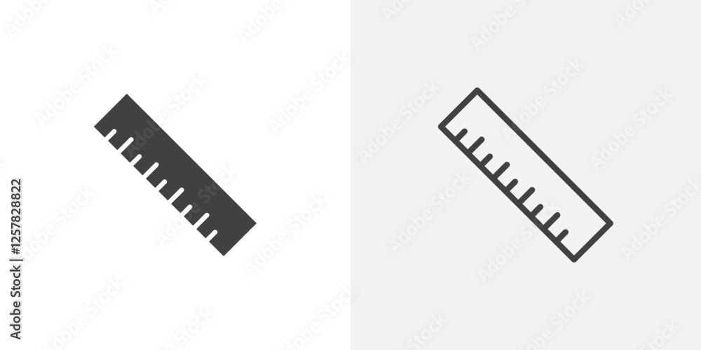 Poster ruler icons vectors illustrations in black fill and liner versions
