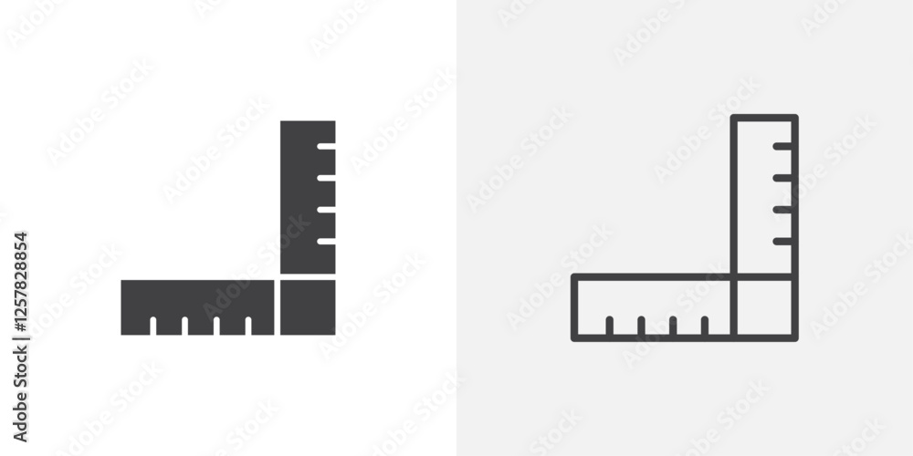 Poster ruler combined icons vectors illustrations in black fill and liner versions