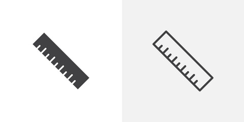 Ruler icons vectors illustrations in black fill and liner versions
